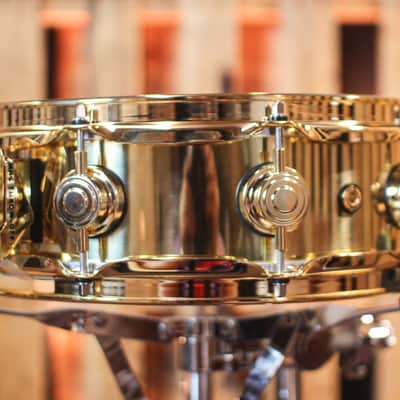 DW 4x14 Collector's Bell Brass Snare Drum w/ Gold Hardware image 2