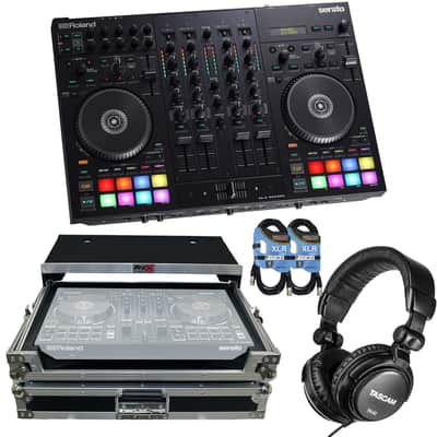 Roland DJ-707M 4-Channel DJ Controller, PROX XS-DJ707 Case, Tascam TH02, (2) XLR Cables Bundle image 1
