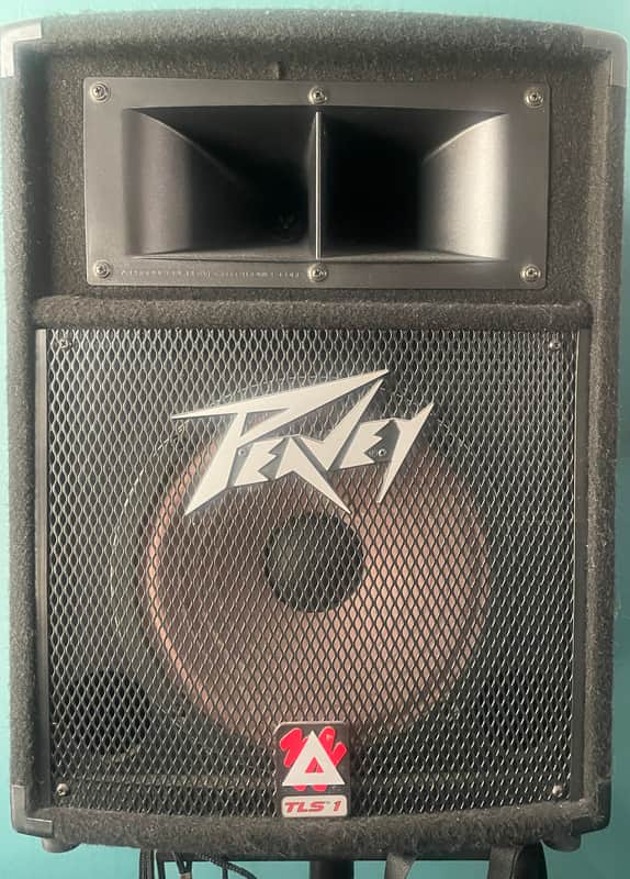 Peavey TLS 1 2002 Two-way PA Speakers (set of 2) - Black Carpet, with Heavy-duty Metal stands image 1