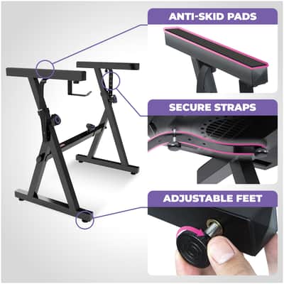 Liquid Stands Z-Style Heavy-Duty Piano Keyboard Stand and Padded Keyboard Piano Bench Set - Fits 54-88 Key Electric Pianos image 4