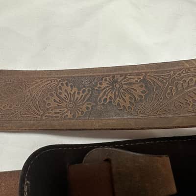 LM Brown worn leather paisley patterned guitar strap - NEW WBF-22 BR - Flowers image 3