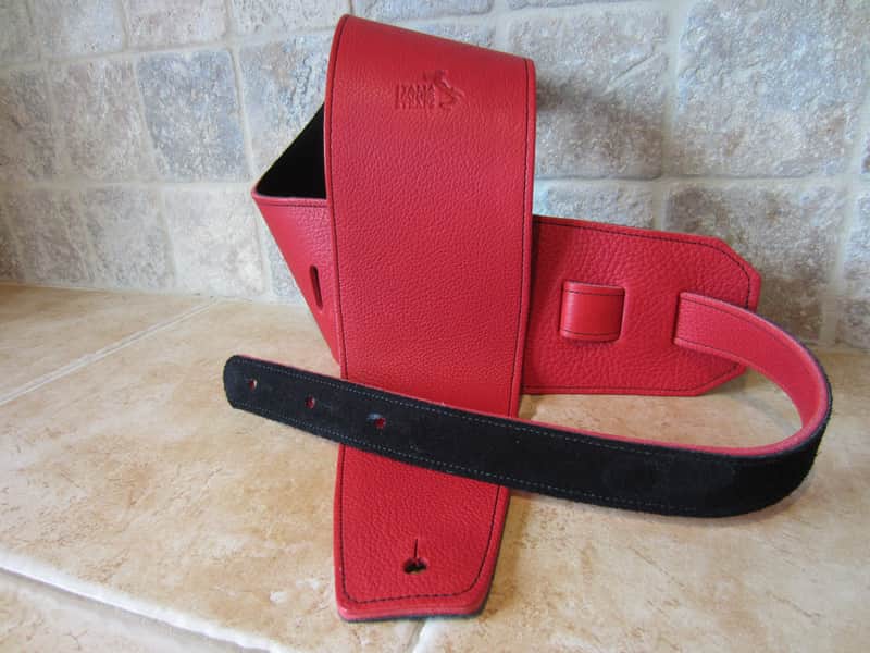 Italia Leather Straps 4 INCH WIDE RED LEATHER GUITAR STRAP RED-BLACK  2026 image 1