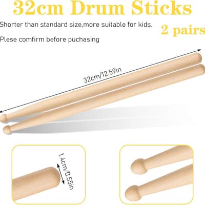 2 Pairs Drum Sticks, 5A Drum Sticks Maple Drumsticks for Electronic Drums set, Non-Slip Grip, Wood Tip for Acoustic Drums or Adults Percussion Drumsticks for Beginner (32CM) image 2