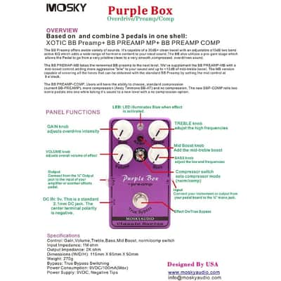 Mosky Purple Box Guitar Effect Pedal Pre-amp Overdrive Booster True Bypass image 6