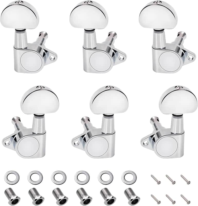 3L3R '60s Guitar Tuning Pegs Keys 15:1 Guitar String Tuning Keys Machines with 90 Degree Fixing Tag for Gibson/Epiphone Les Paul LP Electric Acoustic Guitar JT/JXQ-05 Chrome Half Moon Button image 1