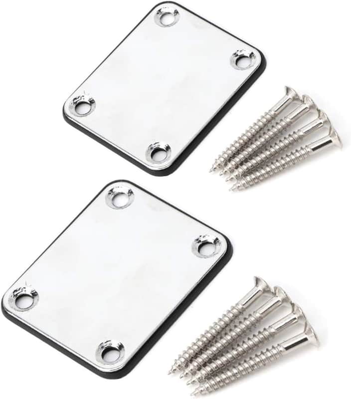 2 Pack Guitar Chrome Neck Plates with Screws for Electric Guitars, Strat Tele Style Guitar Cigar Box Guitar Parts Repair Replace image 1