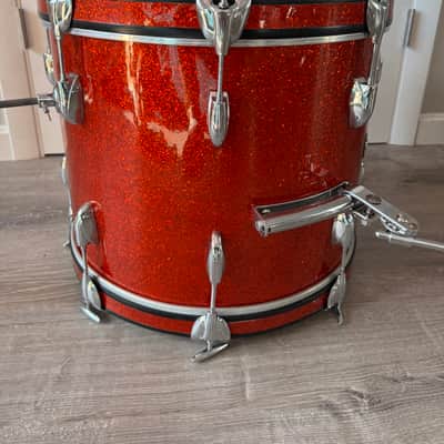 Gretsch  1962 Era Round Badge Progressive Jazz Bop Drum Set 18 Inch Bass Drum Tangerine Glass Glitter image 25