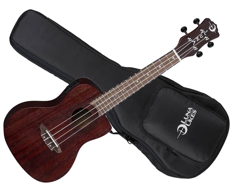 LUNA Vintage Mahogany Concert Electric UKULELE Red Satin Cutaway -Built in Tuner w/ Gig Bag image 1