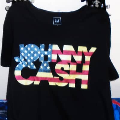 johnny cash red white blue usa flag color name logo L tee - gop country jackson martin folsom prison duets image 1