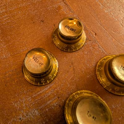 Gibson Reflector Knob Matched Set Of 4 Original Vintage 1960s Gold Volume Tone image 3