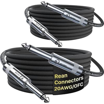 Guitar Cable 10 ft 2 Pack, Kevlar-Reinforced Nylon Braided 1/4 Instrument Cable, 20 AWG, OFC, Unbalanced TS Quarter Inch Electric Guitar Cord, Bass Guitar AMP Cord with Rean Connectors image 1