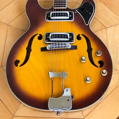 1960s Univox 335 Semi-Hollow Body Vintage 3 Tone Burst Electric Guitar MIJ Padded Case image 4
