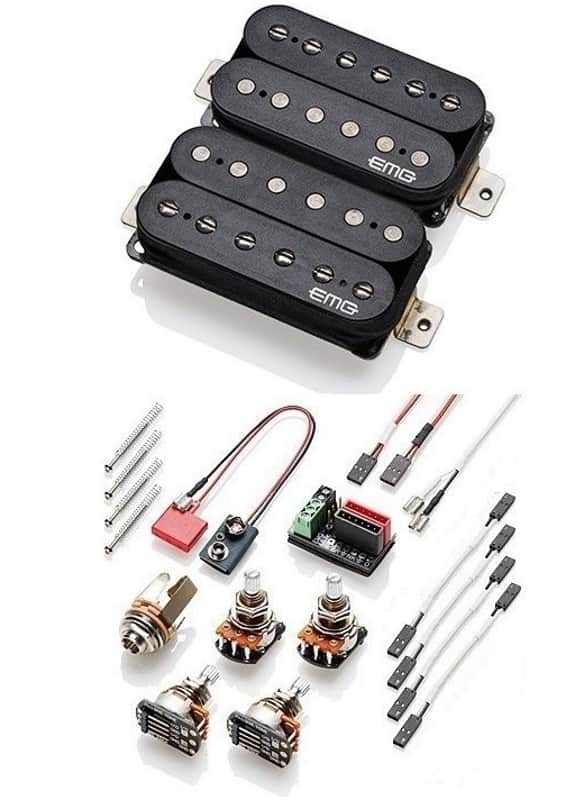 EMG Fat 55-F Black Retro Active Humbucker Pickup Set Floyd Rose Spaced Short Shaft Pots & Wiring image 1