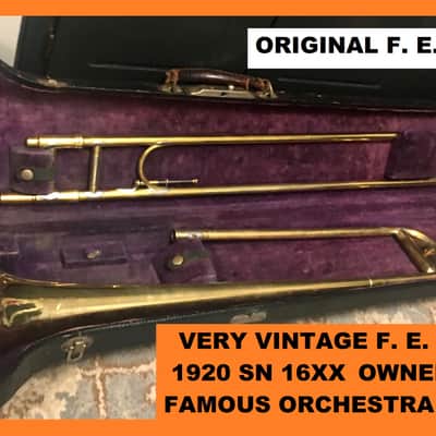 HISTORIC 1920 F.E. OLDS TROMBONE FAMOUSLY OWNED: " THE HARMONIAN " USED IN 1920-30'S BEN SELVEN ORCHESTRA EXCELLENT TECH. SERVICED W/ORG. CASE / ELKHORN MPC image 1