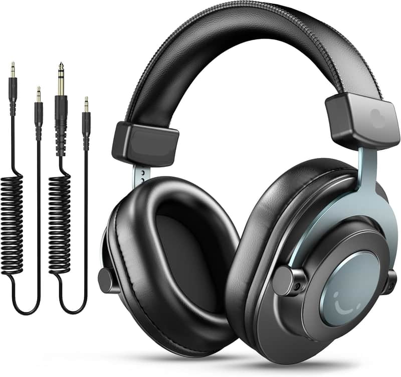Studio Monitor Headphones for Recording, Wired Headphones with 50mm Driver, Over Ear Headset with Detachable Cables 3.5mm or 6.35mm Jack, Black, on PC/Mixer/Amplifier image 1