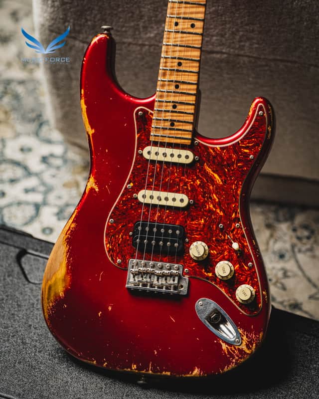 Luxxtone Choppa S Heavy Aging HSS-Candy Apple Red w/Tortoise Pickguard & 1-Piece Roasted Flame Maple Neck image 1