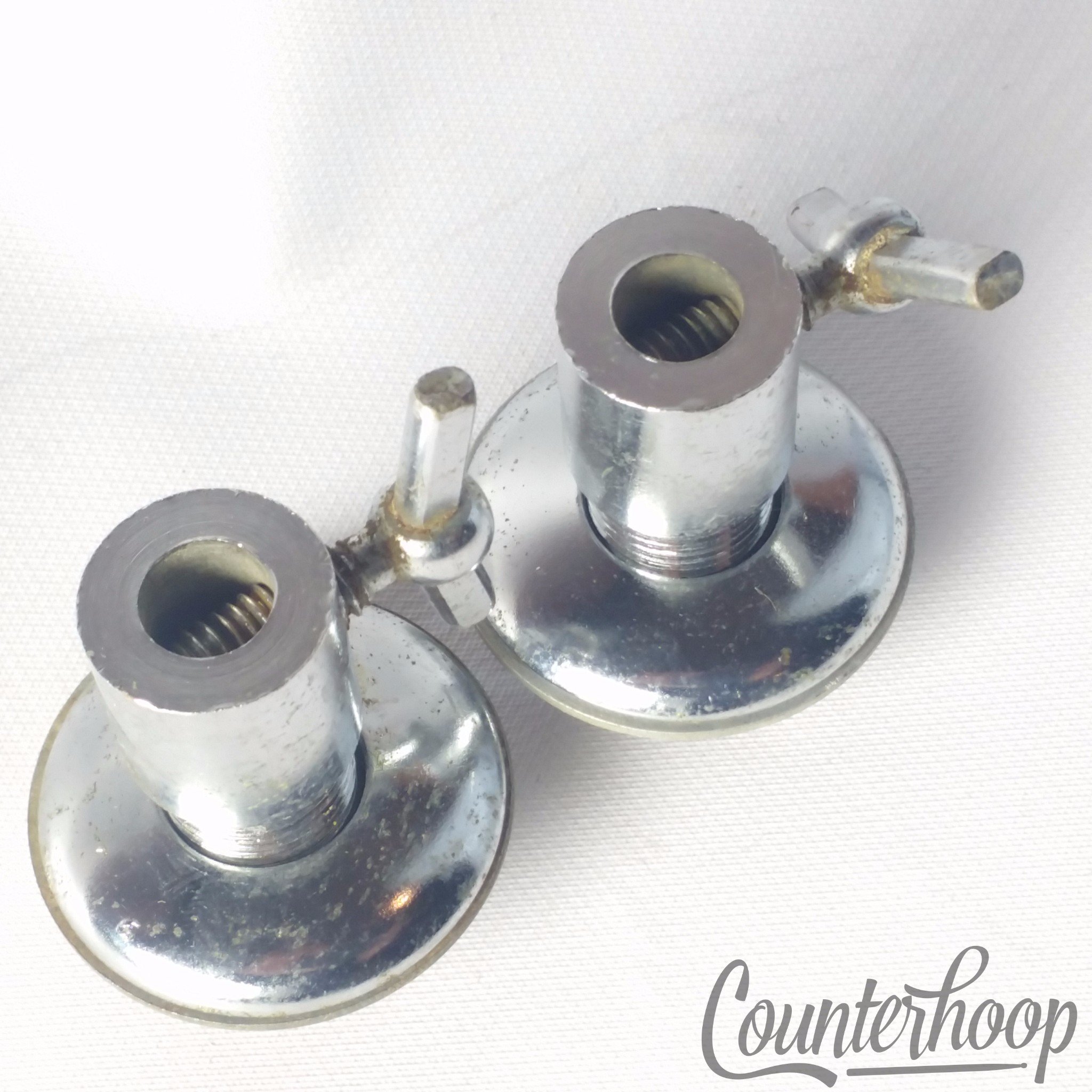 Gretsch Disappearing Spur Mounts Straight Bass Drum Leg Receivers 50s Chrome W&A - Excellent / 6.95/24.95 — main photograph