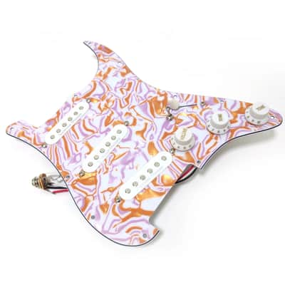 Custom SSS Loaded Strat Style Guitar Pickguard with Single Coil Pickups, Marbled Finish image 2