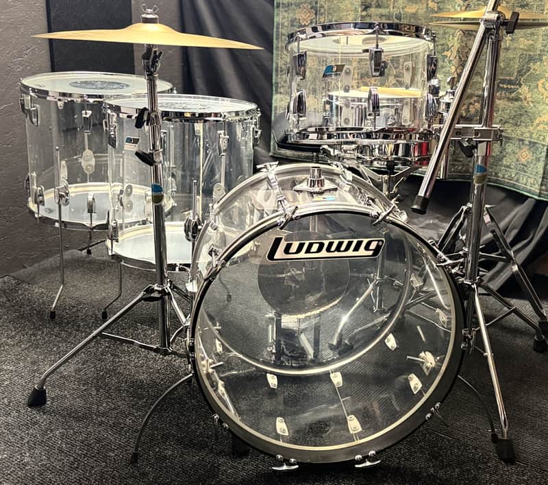 1976 Ludwig Clear Vistalite 4-Piece Drum Set – 22/13/16/18 – No Cracks – Very Clean image 1