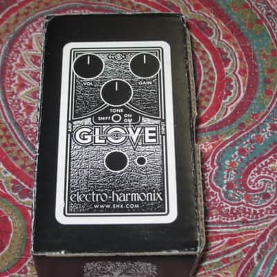 lightly handled Electro-Harmonix EMPTY CARDBOARD BOX and original Owner's Manual ONLY for OD Glove Overdrive (NO pedal, NO warranty / registration paperwork) 2010s - BOX: cardboard - OUTER AREAS: gray // GRAPHIC: black & white, also purple & white image 3