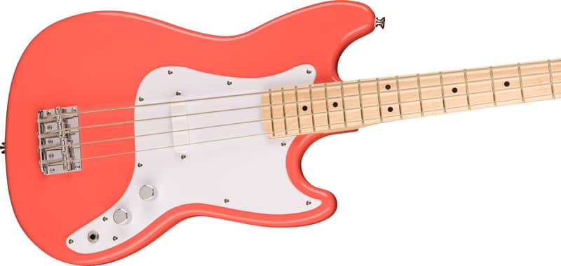 Squier Sonic Bronco Bass Maple Fingerboard White Pickguard Tahitian Coral image 1