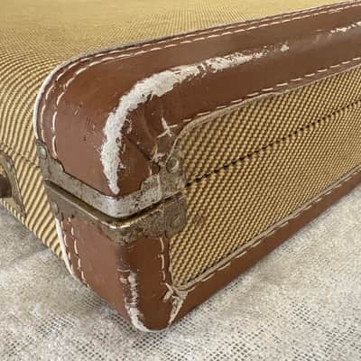 1990’s Fender Tweed Hardshell Case Fits Stratocaster / Telecaster Plush Red Interior image 16