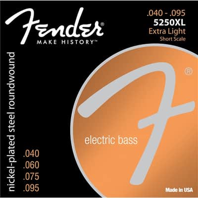 Fender Super 5250 Bass Strings, Nickel-Plated Steel Roundwound, Short Scale, 5250XL .040-.095 Gauges, (4) 2016