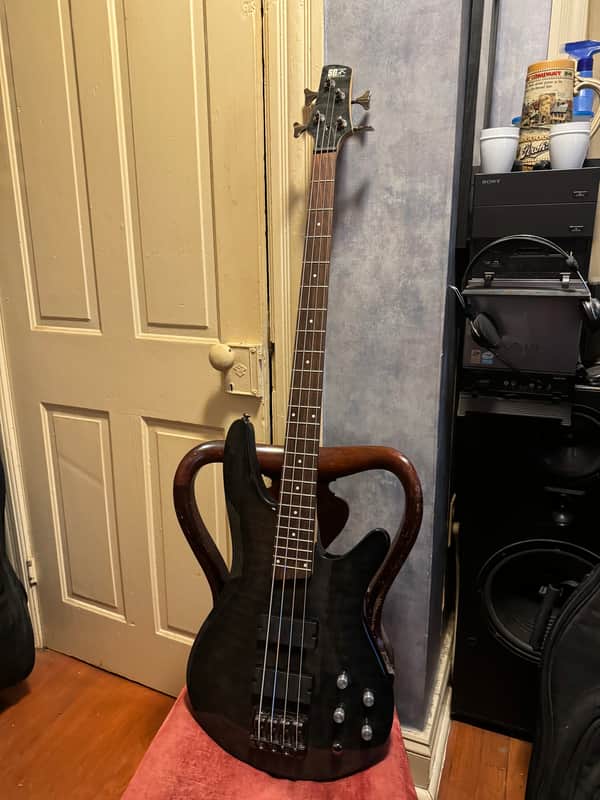 Ibanez  soundgear bass guitar emg pickups. translucent charcoal image 1
