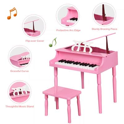 Classic 30-Key Baby Grand Piano Toy for Toddlers | Vibrant Wooden Piano with Bench | Perfect Birthday Gift for Children Ages 3-8 (Hot Pink) image 4