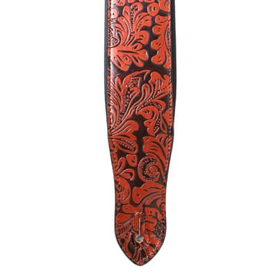 Walker And Williams G-970 Bourbon Brown Embossed Western Floral Strap with Padded Glove Leather Back image 8