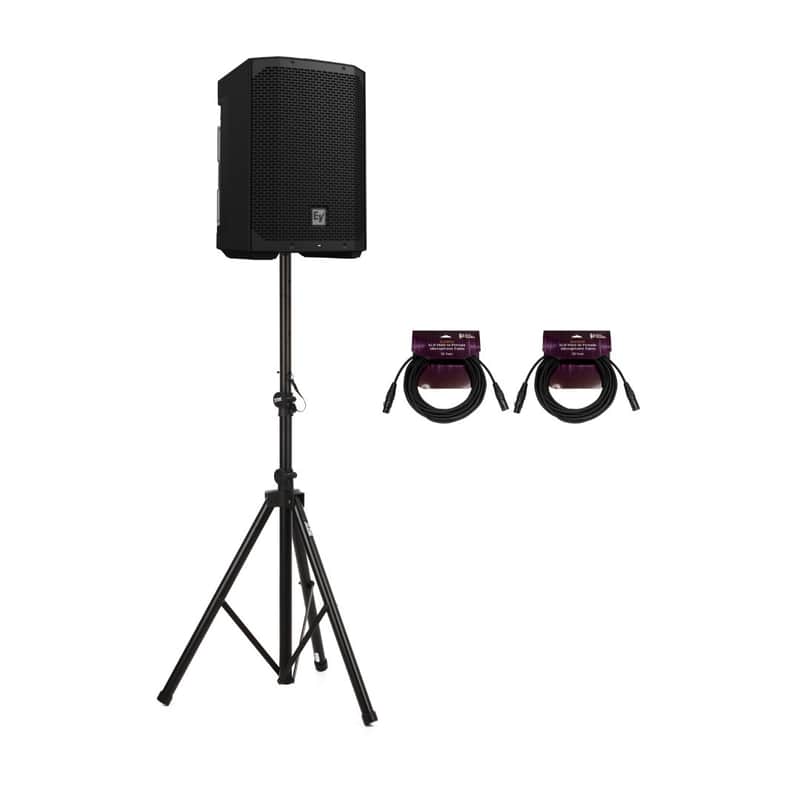 Electro-Voice Everse 8 8-Inch Compact 2-Way Battery Powered Loudspeaker with Bluetooth Audio (Black) Bundle with Focus Pro Audio Speaker Stand and Focus Pro Audio 25 Feet image 1