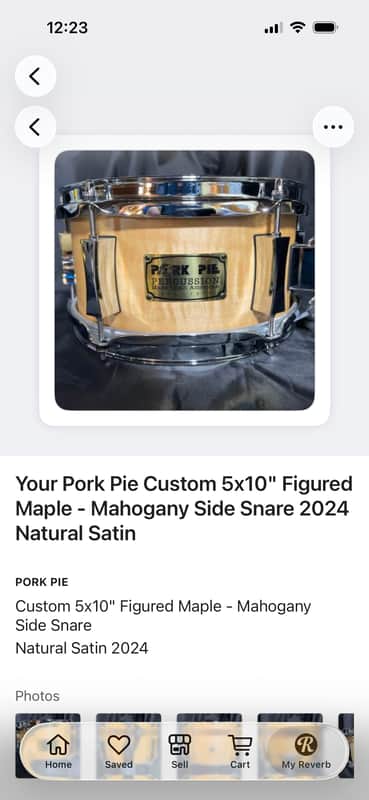 Pork Pie Custom 5x10" Figured Maple - Mahogany Side Snare Natural Satin 2024 2024 - Figured Maple image 1