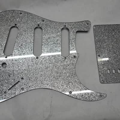 Platinum Silver Sparkle Glitter SSS pickguard + trem cover set Fits Fender Strat Stratocaster image 1