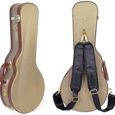 Crossrock Deluxe Wood Hard F-style Mandolin Hard Case with Fabric Shell, Vintage Canvas Look, Tweed image 2