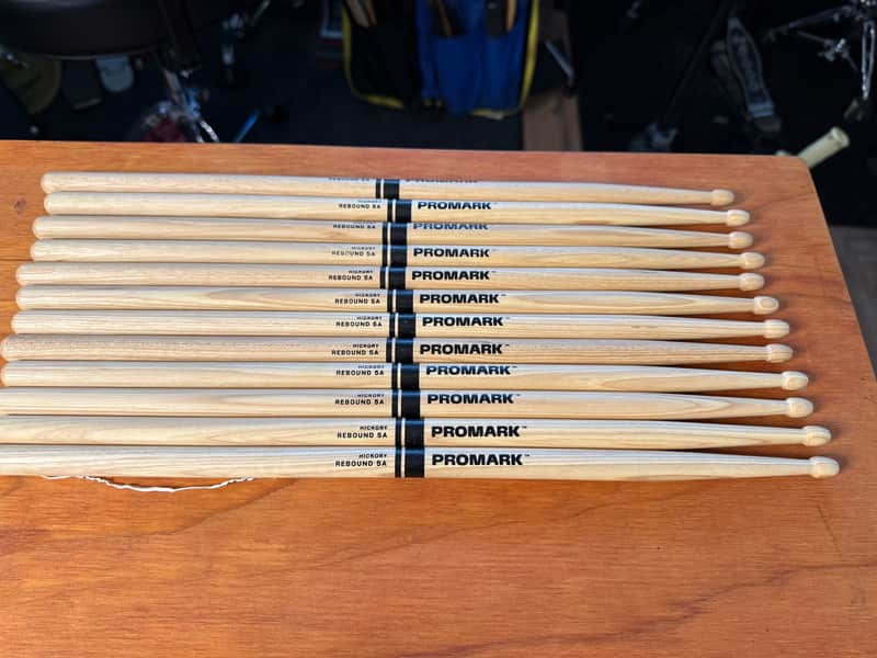 6 pairs Pro-Mark RBH565AW Rebound 5A .565" Hickory Acorn Wood Tip Drum Sticks  Natural image 1