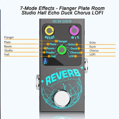 Mini Reverb Guitar Pedal, Verb Square Digital Reverb 9 Modes Room, Hall, Chorus, Duck, Plate, Studio, Echo, LOFI with True Bypass Aluminium alloy case (Black Reverb) image 3