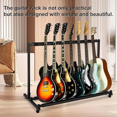 7 Multi Guitar Stand Rack with Folding Design, Multiple Guitars Stand, Portable Black Guitar Holder, Black Guitar Display Holder for Guitar & Bass, Studio & Home (7 Guitars) image 2
