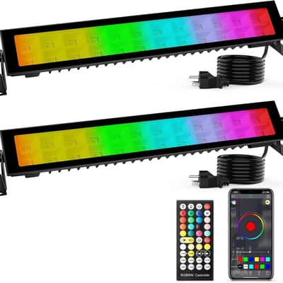 LED Stage Wash Light Bar - 2Pack 48W RGBCW DJ Light Bar IP66 Waterproof Smart APP & Remote Control with Music Sync Memory Function Uplights for Outdoor Indoor Parties Events image 1