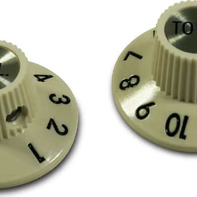 Kluson "Witch Hat" Volume and Tone Knob Set Solid Shaft Antique White