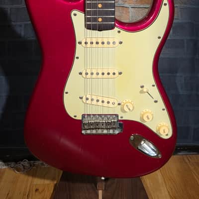 Vintage 1962 1 Owner Fender Stratocaster Slab Board Brazilian Rosewood Fretboard Candy Apple Red Refin w/ OHSC image 5