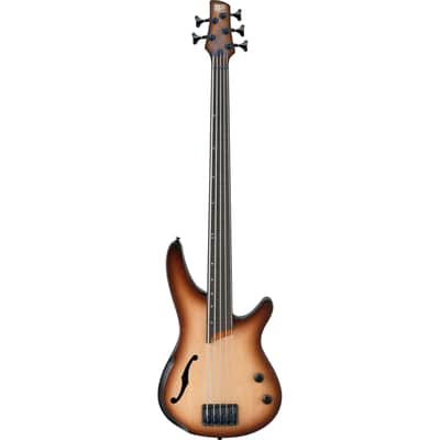 Ibanez SRH505FNNF SR Bass Workshop 5-string Bass - Hollow Body Fretless - Fretless - Natural Browned Burst Flat image 1