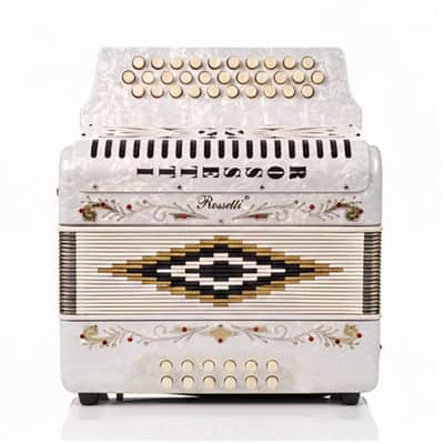 Rossetti 3112-FBE-WH Key of FBE 3 Row, 31 Treble, 12 Bass Diatonic Button Accordion w/Hard Case & Shoulder Straps image 4