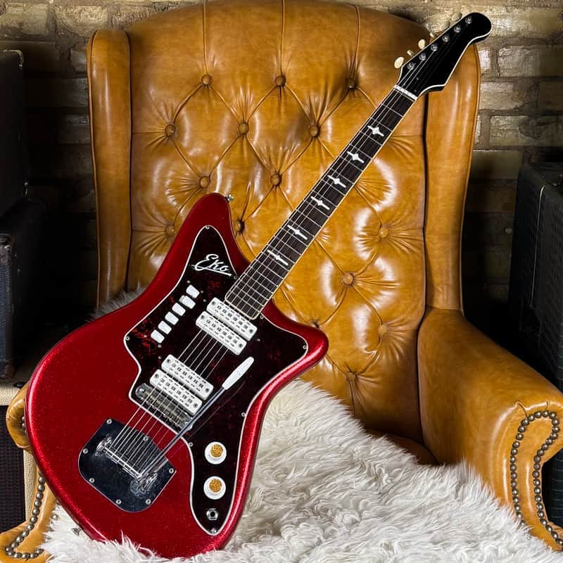 1960s EKO 500/V4 Sparkly Red / White Pearl Vintage Made In Italy Electric Guitar W/ Original Hardshell Case! - Excellent