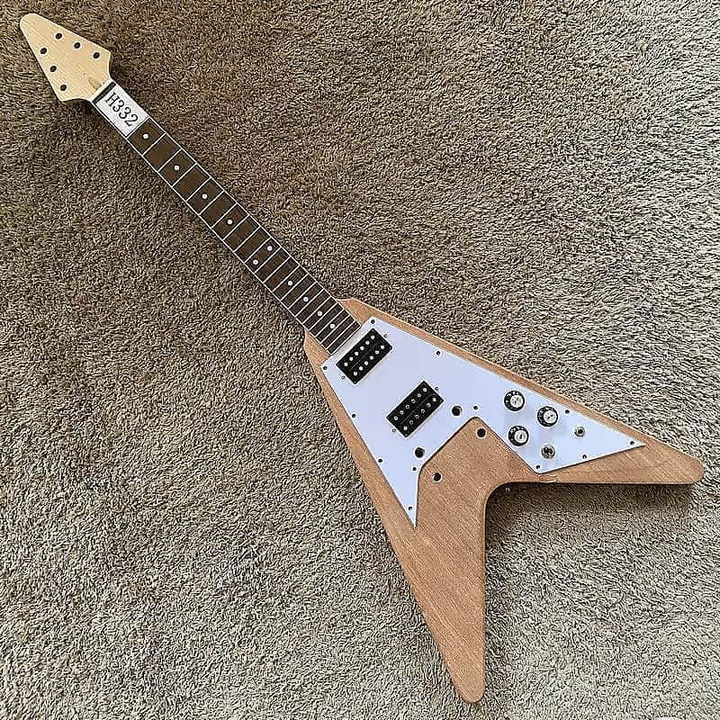 DIY Project Guitar Flying V Style Kit, Mahogany Body, Maple Neck, Rosewood Fingerboard image 1