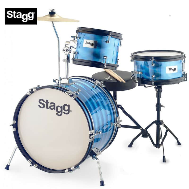 Stagg TIM JR 3/16B BL 16-Inch Retro Style Kids Drum Set w/Bass Pedal, Sticks, Cymbal & Throne image 1