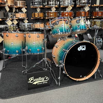 ~WOW!~ DW Collector's Series 333 Pure Maple 5-Piece 10/12/14/16/22 Drum Kit Set in Malibu Fade over Exotic Super Quilted Maple w/ Chrome Hardware image 1