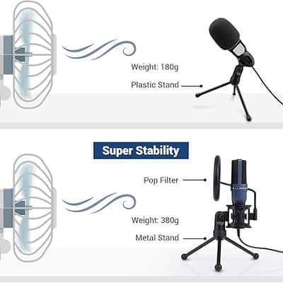 USB Microphone, Computer Cardioid Condenser PC Gaming Mic with Tripod Stand & Pop Filter for Streaming, Podcasting, Vocal Recording, Compatible with Laptop Desktop Windows Computer image 5