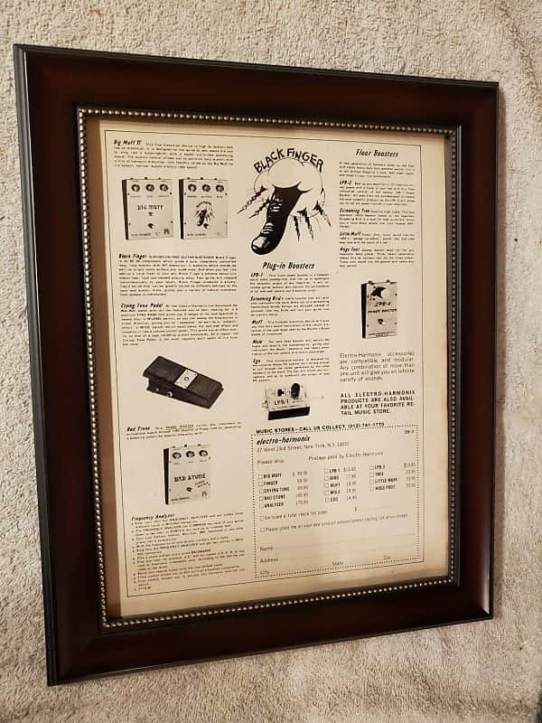 1973 Electro-Harmonix Promotional Ad Framed Big Muff, LPB-1, Black Finger, Bad Stone, Original image 1