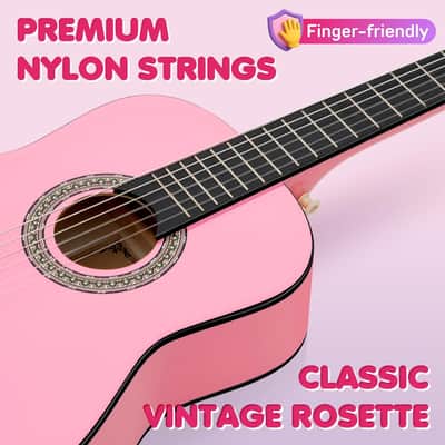 Classical Guitar Kit 30”- Kids Guitar Set with Neck, Case Bag, Nylon Strap, Picks, Musical Gift for Beginners Girls image 3