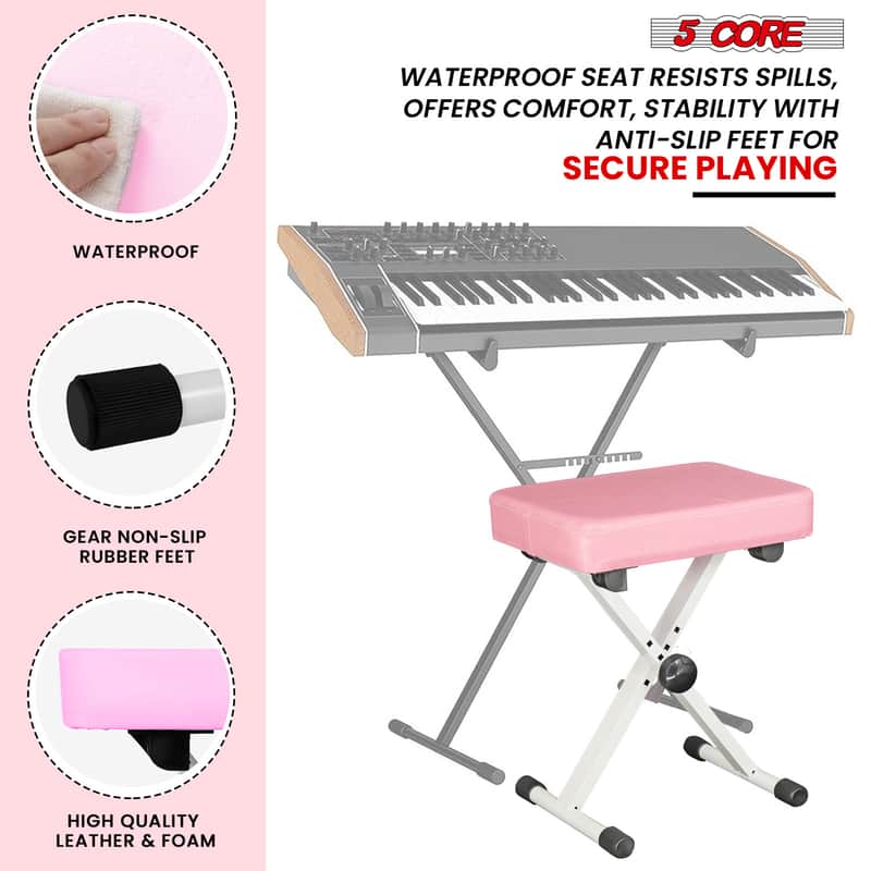 5 Core Keyboard Bench 3 Inch Padded Piano Stool Adjustable 20.5" Guitar Seat Heavy Duty Portable image 1